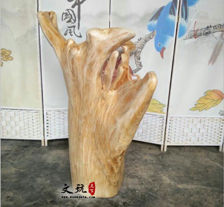 根雕木凳杉木靠背椅 原木天然配套桌椅实木树桩木雕茶凳-4