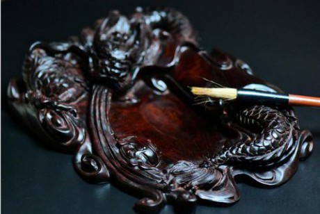 印度小叶紫檀中国风木制红木雕龙笔洗定制木质工艺品礼品文房小件