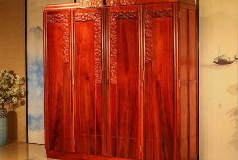 缅甸花梨木红木大衣柜新中式红木家具四门衣柜卧室整体衣橱顶箱柜