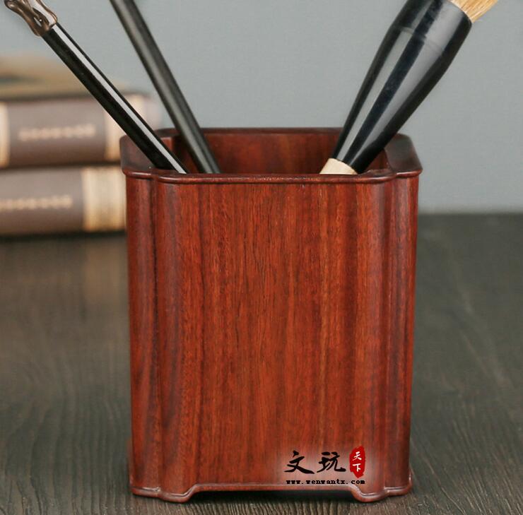 方形创意笔筒红木收纳摆件 实木质办公桌商务礼品笔筒-5