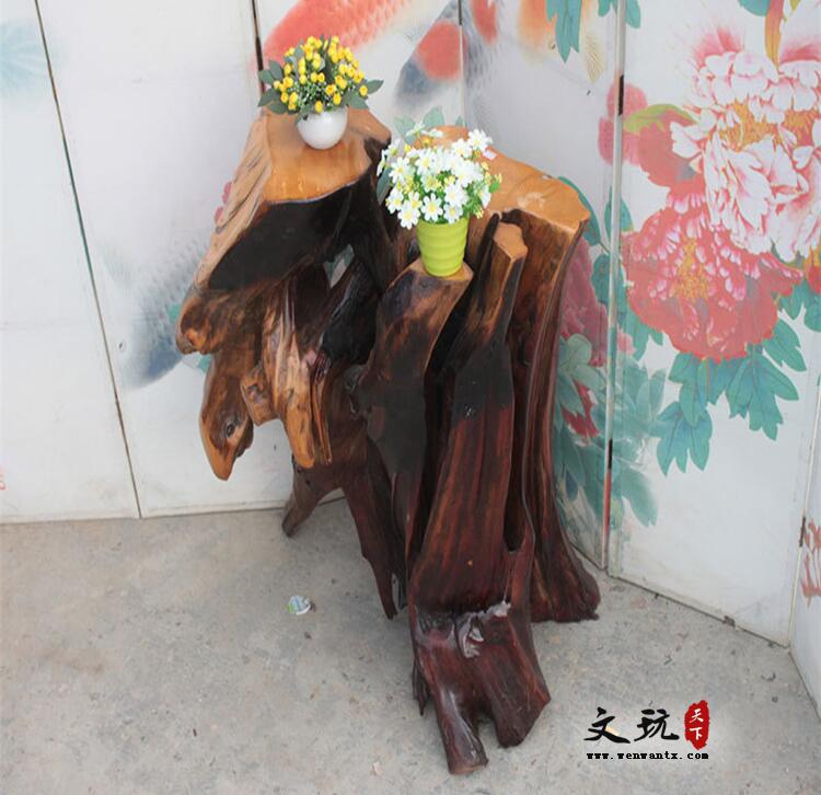 天然百搭创意根雕工艺花架天然杉木树根整体摆件木质花架75- 94cm-4