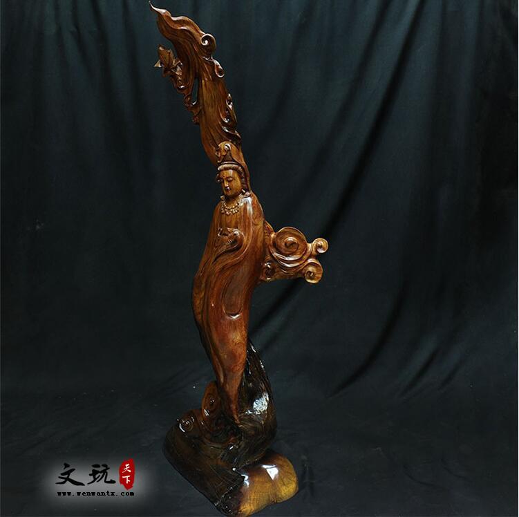 天然原木根雕老挝花梨艺术品办公家居观音摆件中国古典木质工艺品-6